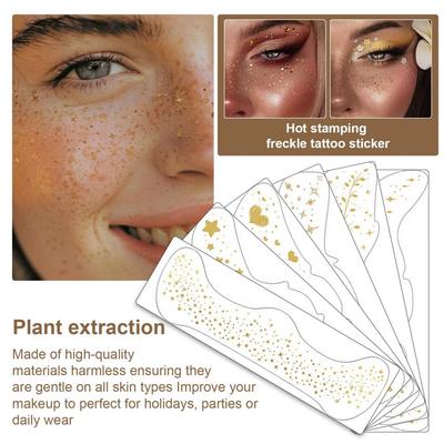 6Pcs Gold Glitter Freckles Face Tattoo Stickers Waterproof Artificial Freckle Patches Shimmering Makeup Speckles Freckle Tattoos