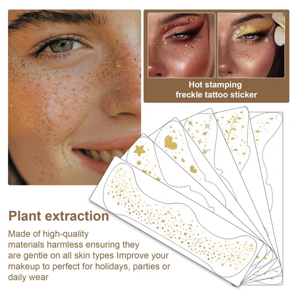 6Pcs Gold Glitter Freckles Face Tattoo Stickers Waterproof Artificial Freckle Patches Shimmering Makeup Speckles Freckle Tattoos