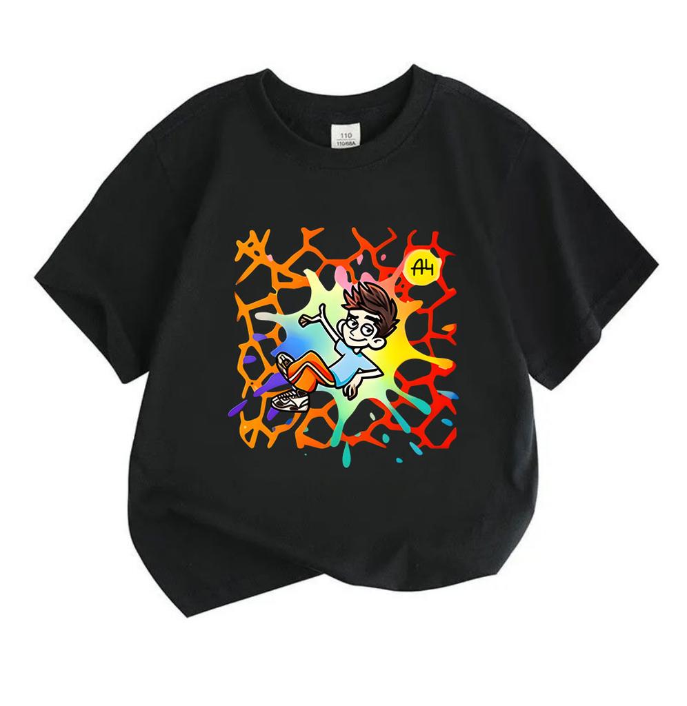Kids Boys Girls Crew Neck Short Sleeve 100% Cotton T-Shirt, Cool Cartoon Boy Break Dance Printed Soft Breathable Casual Tees for Children Daily Wear S