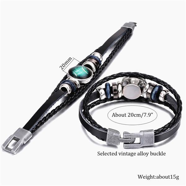 Vintage 12 Constellation Starry Leather Bracelet Multilayer Wrap Leather Bangle Birthday Gift