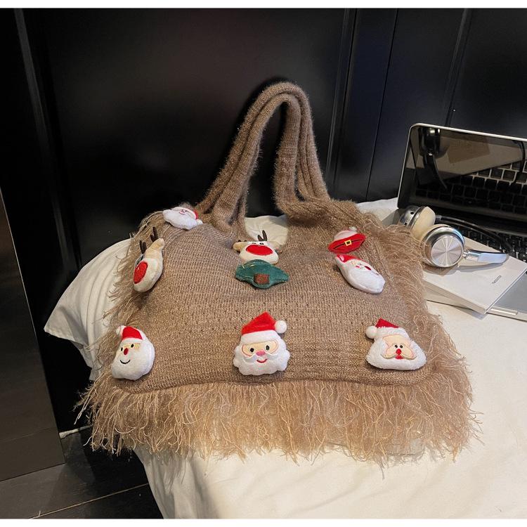 Wolle Gestrickte Retro Cartoon Umhängetasche - Große Kapazität Herbst/Winter Mode für Frauen & Mädchen