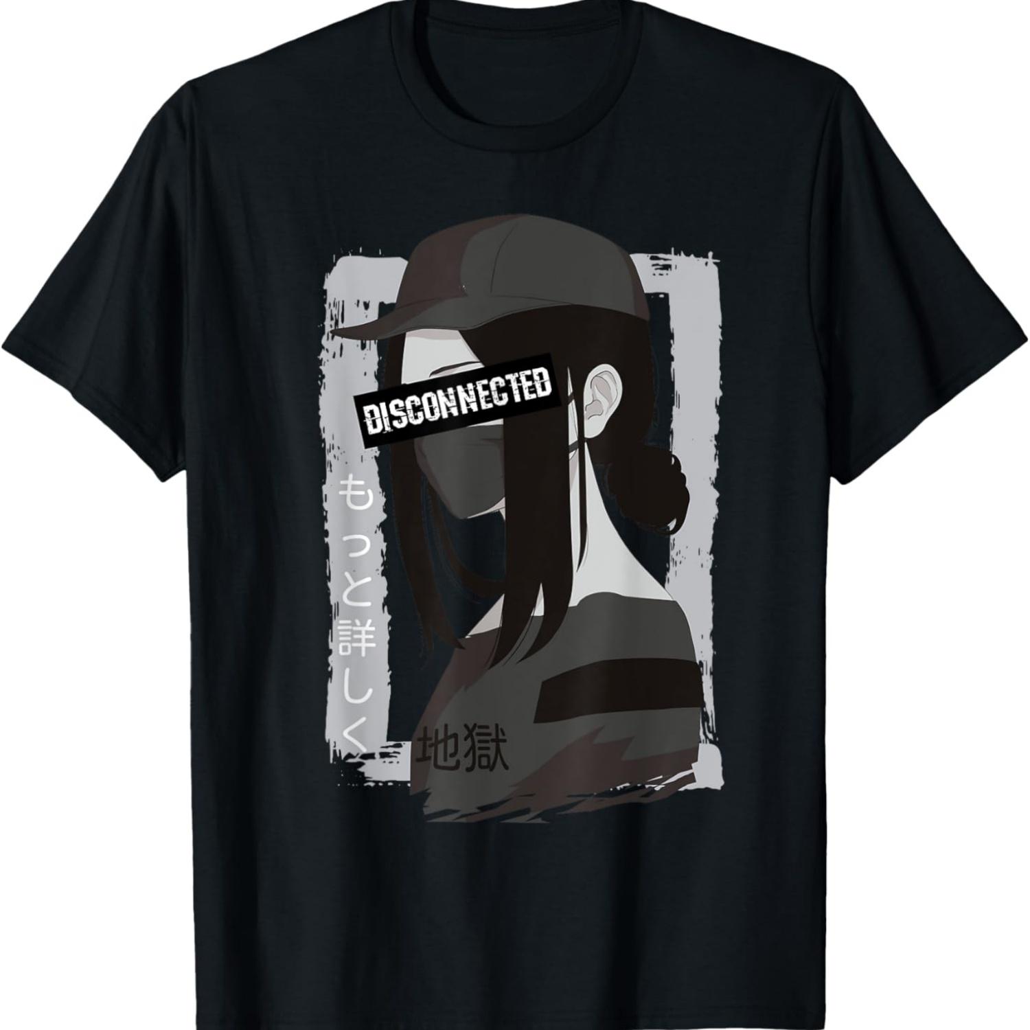 Vaporwave Aesthetic Disconnected - Anime Girl Sad Japanese T-Shirt S чёрный