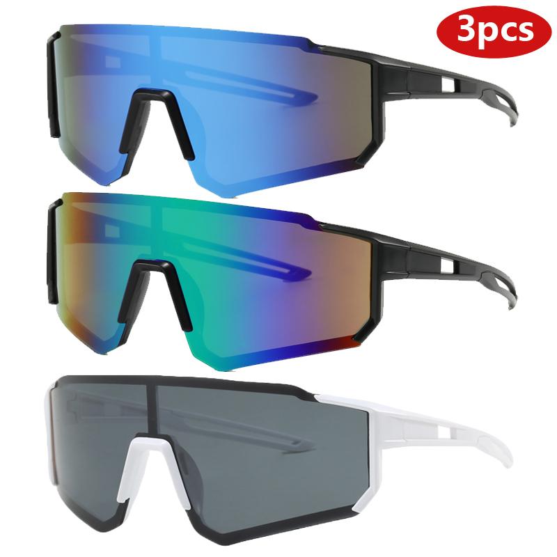 3Pcs Women Large Frame Sunglasses New Fashion Rectangle Design Goggles Simple Style Unisex Integrated Outdoor Sport Sun Glasses