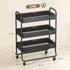 3-Tier Storage Trolley on Wheels, Rolling Utility Cart with Mesh Backets for Kitchen, Bathroom, Bedroom, Black