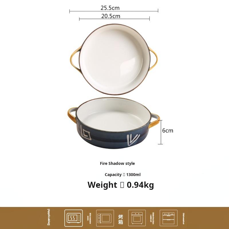 

Дом в европейском стиле керамическая тарелка для запекания сыра и риса тарелка для овощей круглый противень с двойными ручками для запекания лазаньи форма для запекания для духовки глубокая тарелка