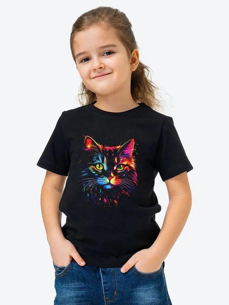 Mid-Length Pure Cotton Short Sleeve Top - Versatile & Comfortable Letter Print for Kids 140 cm чёрный