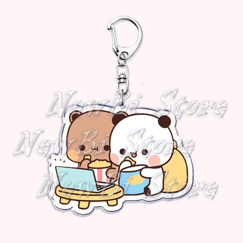 Acrylic Cartoon Bear Keychain with Lobster Clasp - Cute Bubu & Dudu Duo Keyring Accessory.