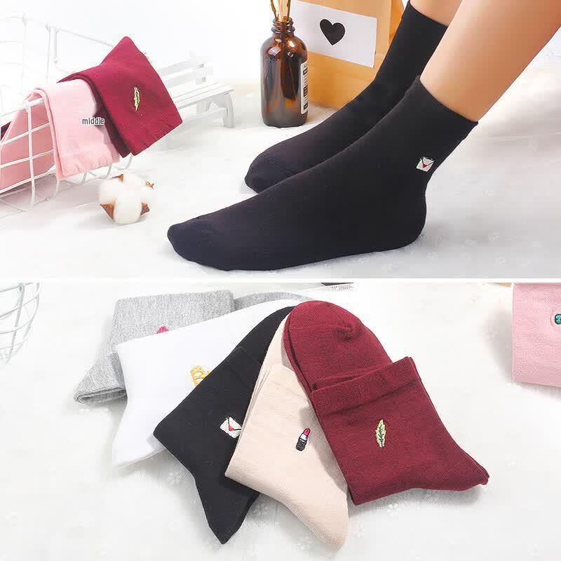 Langsha Women's Pure Cotton Mid-Tube Socks