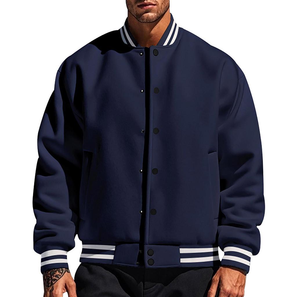 Men's autumn and winter fleece American retro baseball jacket loose casual stand-up collar single-breasted