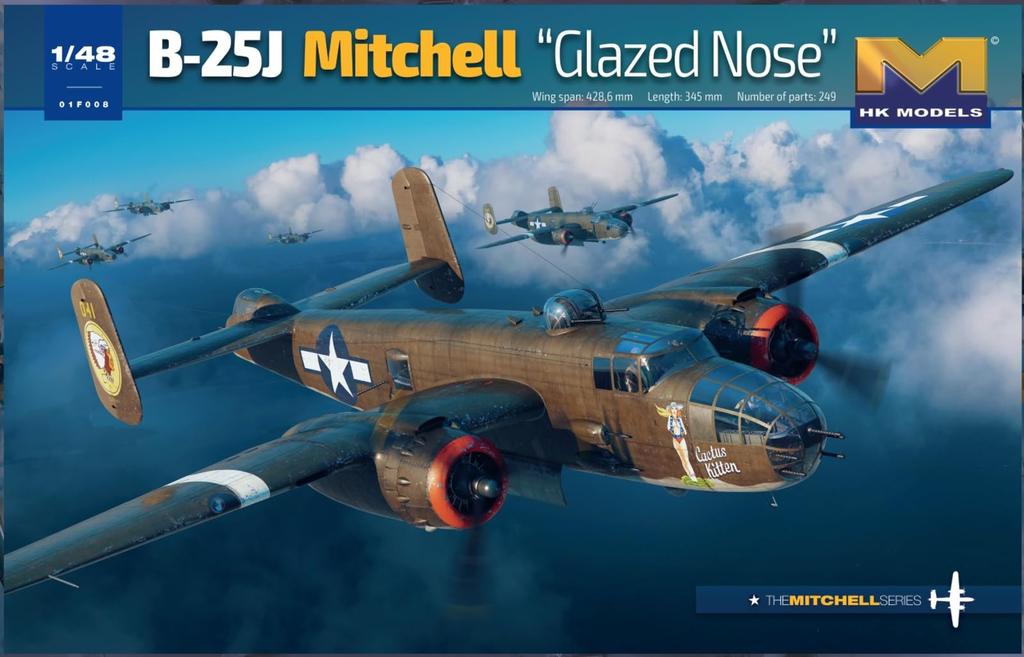 HK Models US Mitchell Glassnose Plastic Model Kit 01F008 1/48 B-25J (Molded Color)
