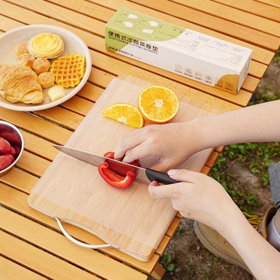 300CM/Role Venkovní Jednorázová Podložka na Krájení s Obousměrným Posuvným Řezačem Kempování BBQ Piknik Protiskluzová Podložka na Krájení Masa Zeleniny