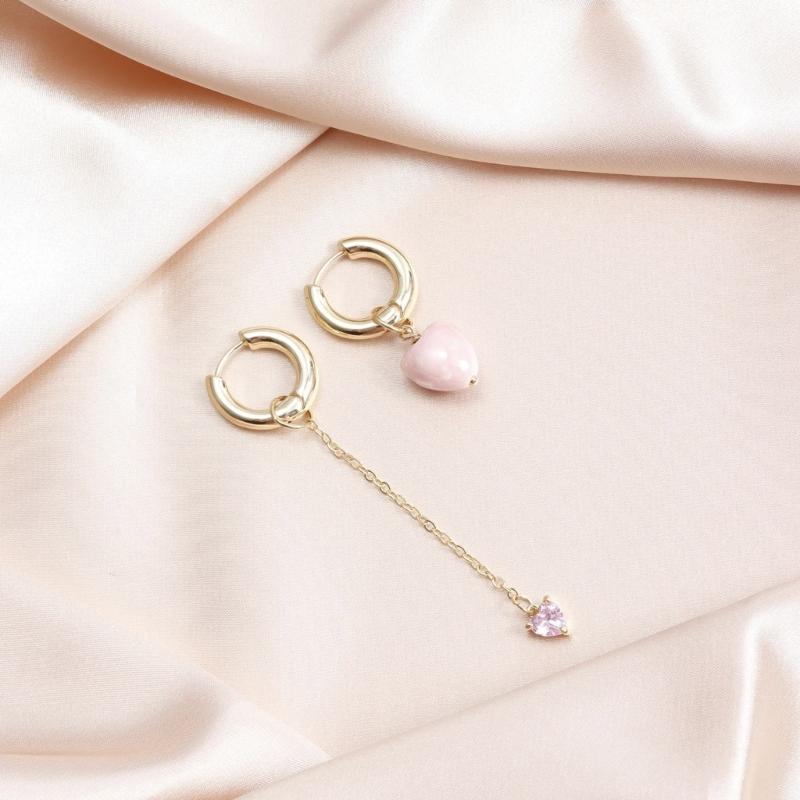 Heart Shaped Tassels Earrings Asymmetric Ear Buckles for Women Girls Fashion Party Wear Jewelry Wedding Accessories