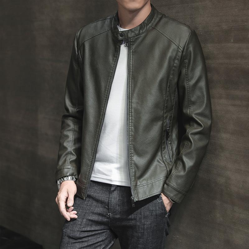 New men's leather jacket slim PU stand-up collar locomotive jacket fashion casual leather jacket men's custom