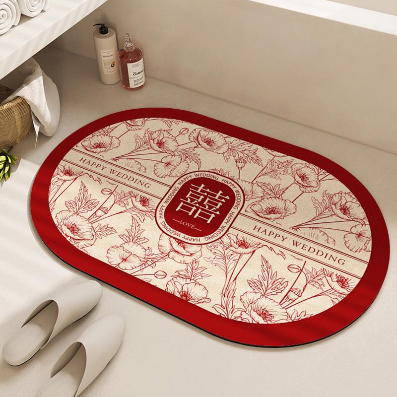 Red Diatomaceous Earth Bathroom & Entrance Mat - Water-Absorbent, Dirt & Wear Resistant