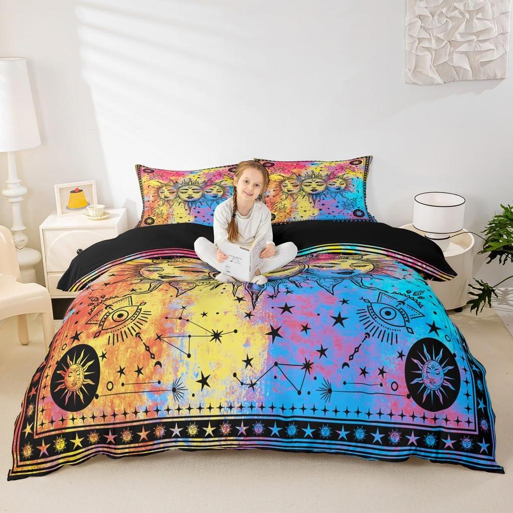 Erosebridal Sugar Skull Comforter Cover Set Skeleton Bones Duvet Cover,Gothic Moth Decor Bedding Sets Twin Magic Unicorn Rabbit Skulls Beddi