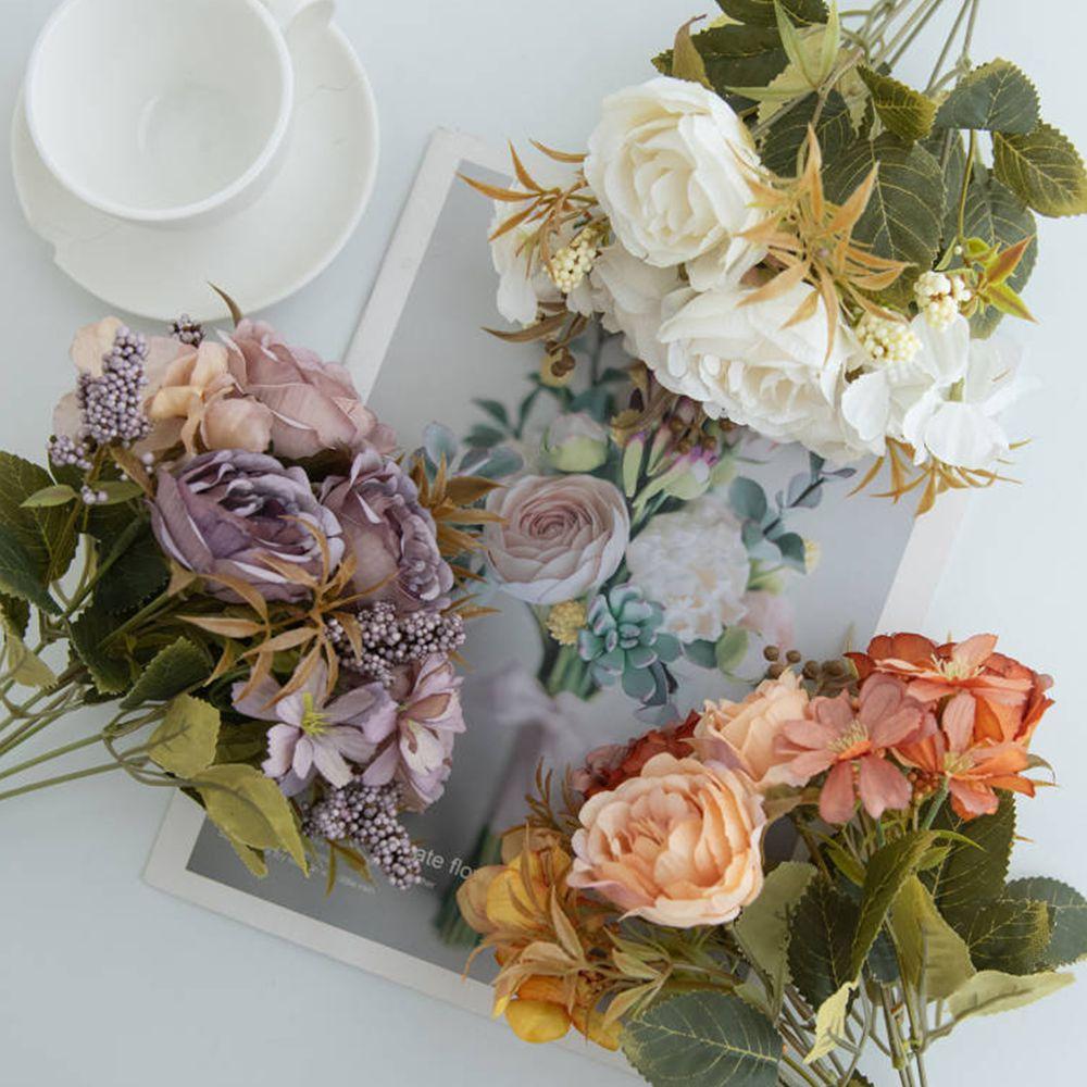 1/3 st Konstgjorda blommor i siden Ros pion Bröllop brudbukett Hem Jul Utomhus trädgårdsbåge DIY gåva festival Dekoration