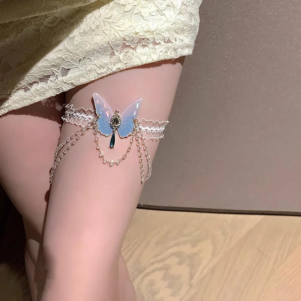 Fashionable Butterfly Pattern Elastic Lace Leg Chain Sweet Girl Party Women'S Body Chain Jewelry