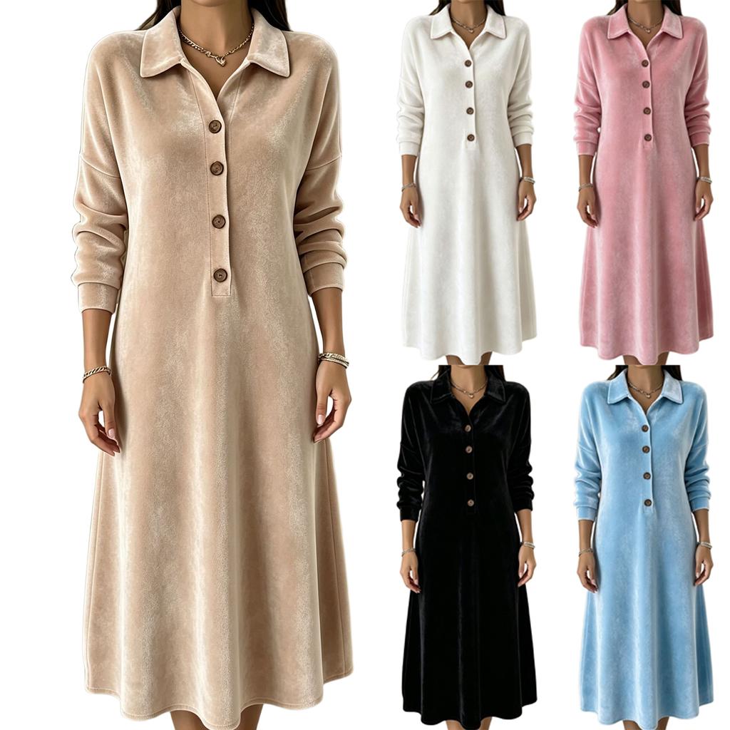Women's Velvet Dress V-Neck Color Casual Fashion Dress for Daily Wear and Parties