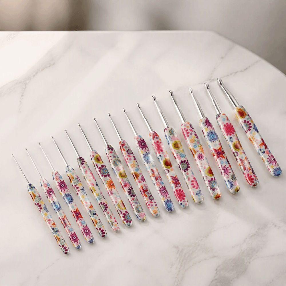 Sunflower Printed Handle Knitting Needles Fine Hook Head Doll Weaving Hooks For Doll Weaving