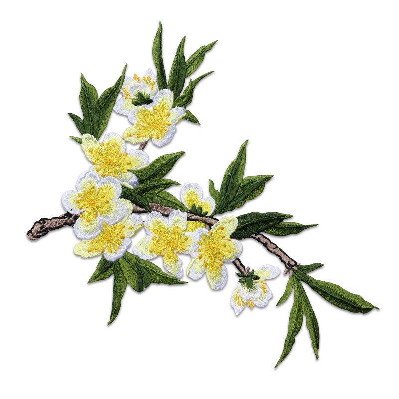 1 Pezzo Toppa Termoadesiva Ricamata Ramo di Fiori di Pesco Rosa Giallo Adesivo per Abbigliamento Borsa Decorazioni Fai da Te Accessori Applicazione
