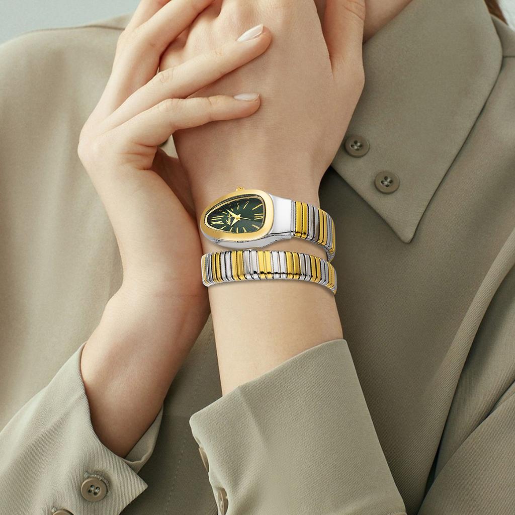 MISSFOX Classic Snake Shape Watch for Women Gold Silver Scaleable Bracelet Womens Watches Quartz Ladies Wristwatch