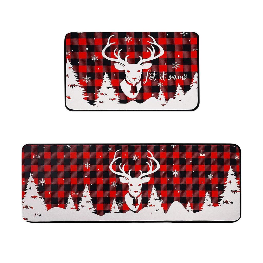 Cross-Border Christmas Holiday Two-Piece Kitchen Mat Set - Oil-Absorbing, Dirt-Resistant