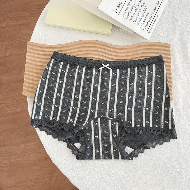 Women s Spring and Summer Lace Floral Cotton 10A Anti Bacterial Breathable Mid Waist Flat Angle Briefs L
