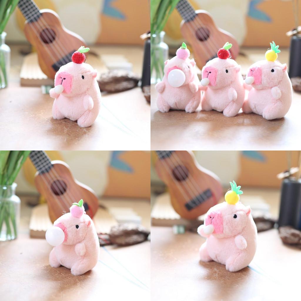 Charming Capybara Plush Keychain Cute Bubble Blowing Stuffed Animal With Soft Short Plush In Pink Yellow Red