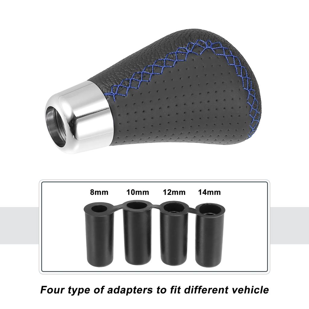 uxcell Black Universal 5-Speed PU Leather Manual Stick Shift Knob Auto Car Gear Lever Shifter with Hole Blue Stitching