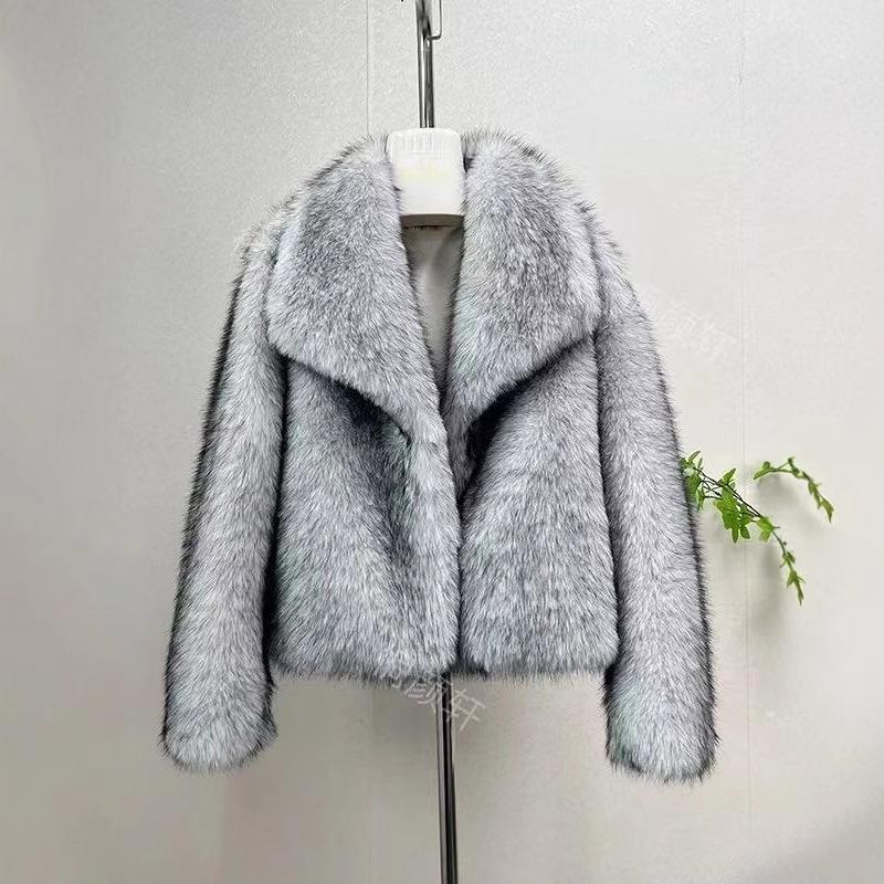 Autumn and winter new fox fur navy collar loose short versatile temperament imitation fur fur coat women