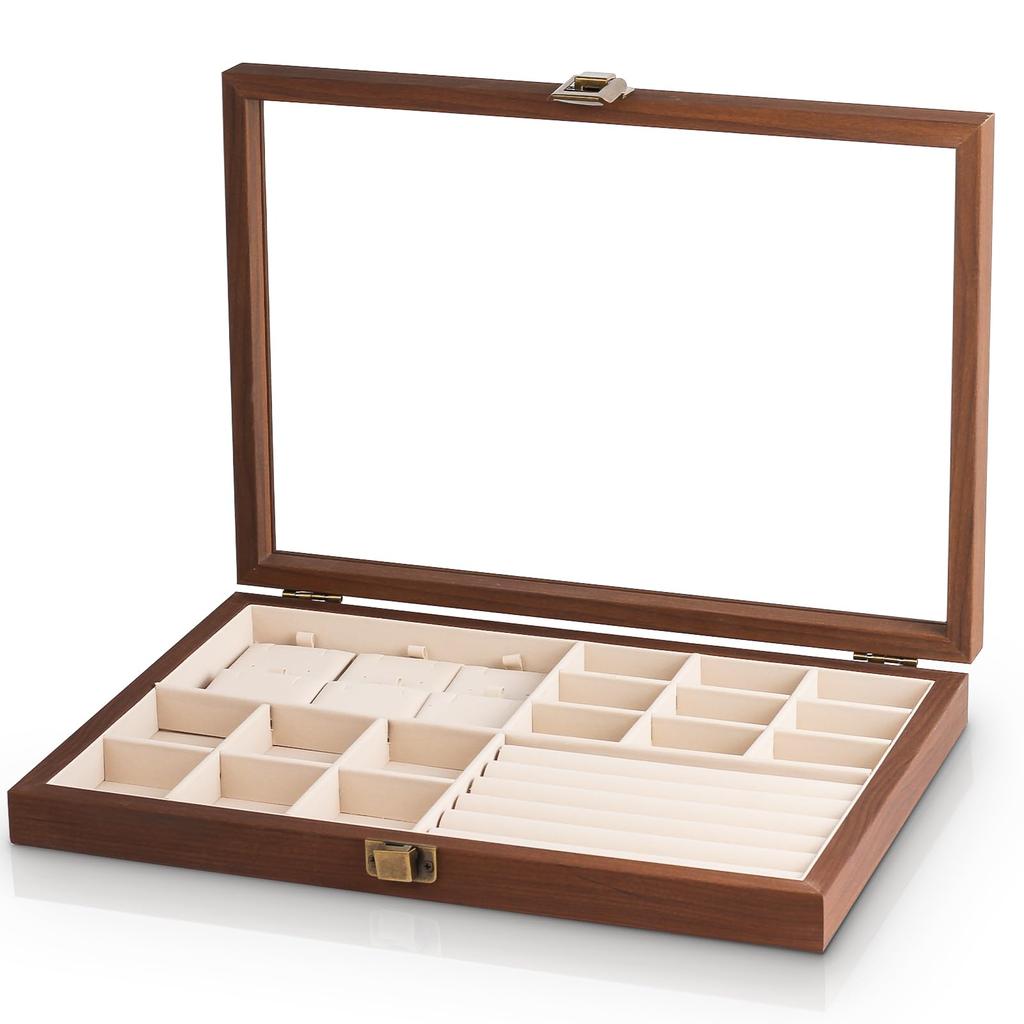 Baskiss Wooden Jewelry Storage Large Capacity Accessory for Storing Dresser Top Box, Case, Displayable, Dustproof, Necklaces, Rings, Earrings, etc.,