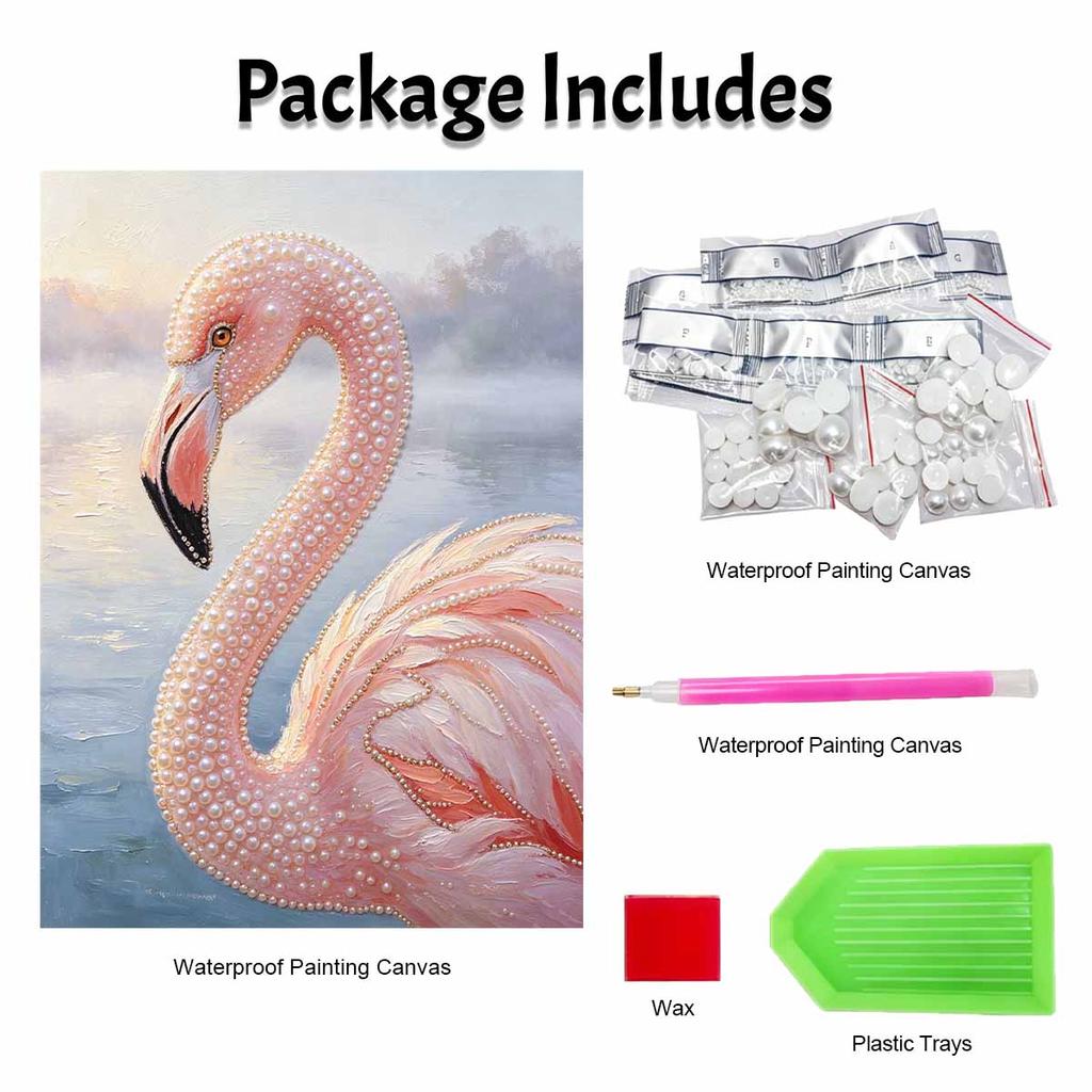 DIY Framed Pearl Painting Kit Pink Flamingo 3D Sparkling Bead Art Canvas Elegant Home Wall Decor Gift for Women Craft Project Decor Idea