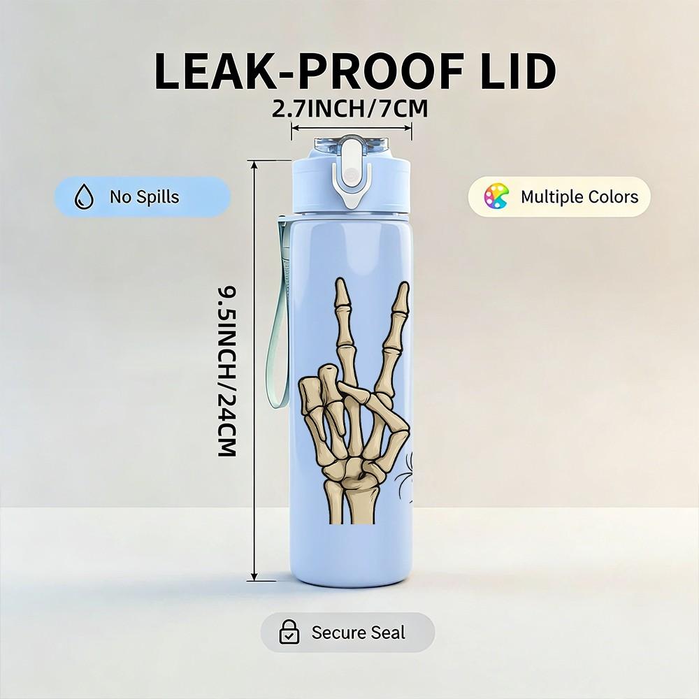 1PC Skeleton Hand Peace Sign 750ml Color Plastic Sports Water Bottle Leakproof Flip Straw Lid Suitable for Sports Office Home Use