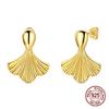 925 Sterling Silver Golden Ginkgo Leaf Drop Earrings Textured Shell Fan Ribbed Dangle Earrings Jewelry Gift for Women Girls