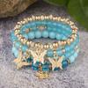4Pcs Trendy Butterfly Beaded Bracelet Set For  Female Bohemian Party Jewelry Gift Women Pink Acrylic Beads Elastic Chain Bangle