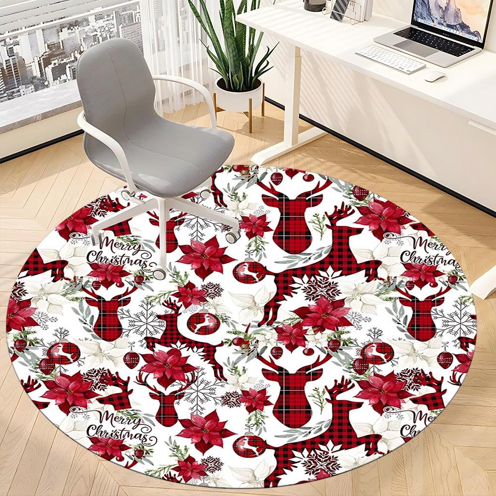 1pc Christmas Deer Decorations Chair Carpet for Office Non Slip, Lightweight, Machine Washable Rug for Office Holiday Decor