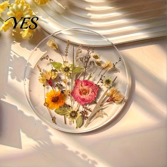 Decorative Acrylic Coasters Floral Print Coaster, Non-Slip Surface Heat Resistant Protection Cup Pad, Modern Kitchen Table Decor Transparent Round Mat