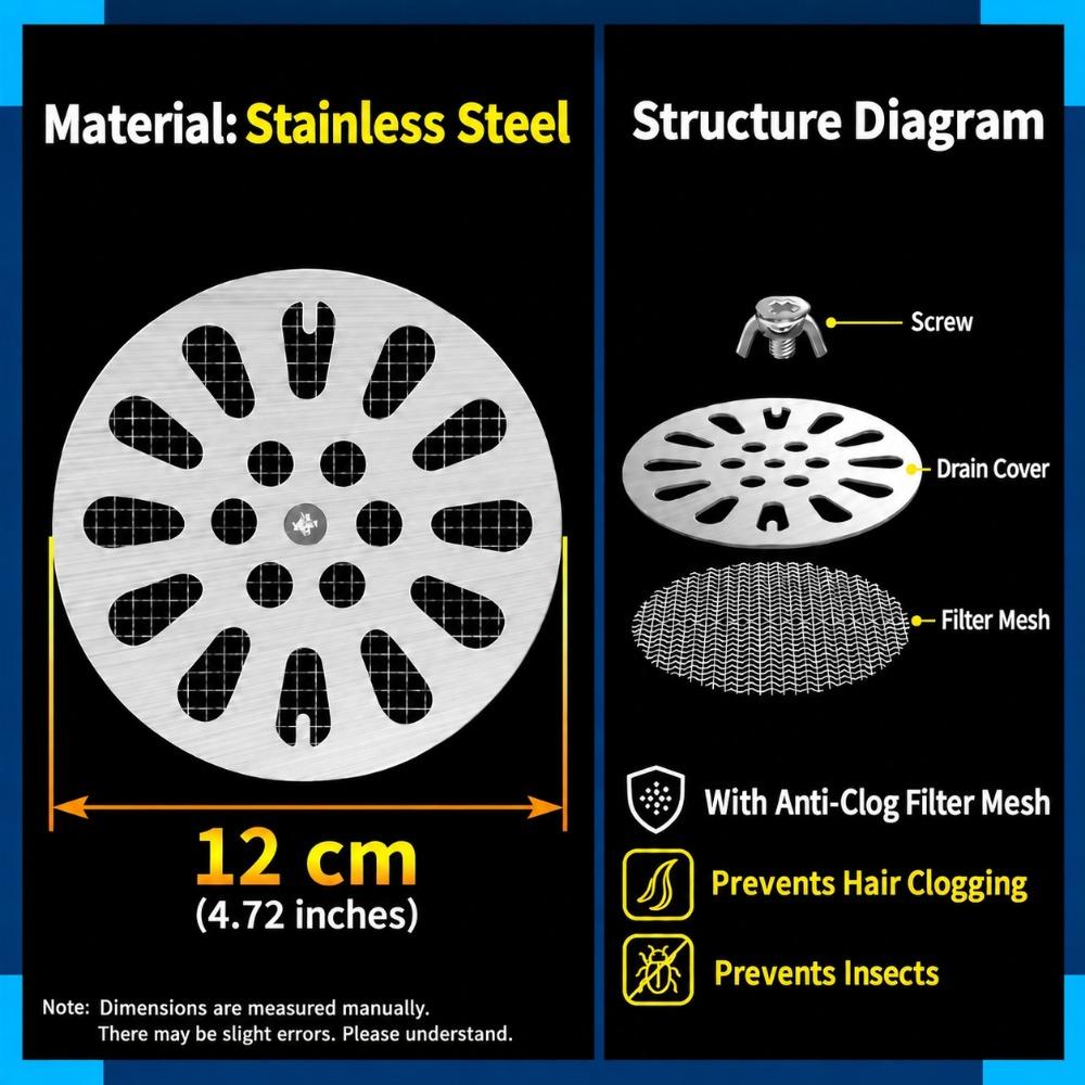 Round Drain Cover Stainless Steel Drain Filter Durable Floor Drain Lid  Floor Drain Replacement