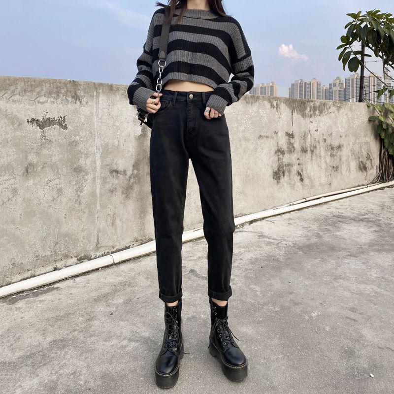 High-waisted Women's Korean Style Loose Casual Cropped Jeans for Spring to Summer