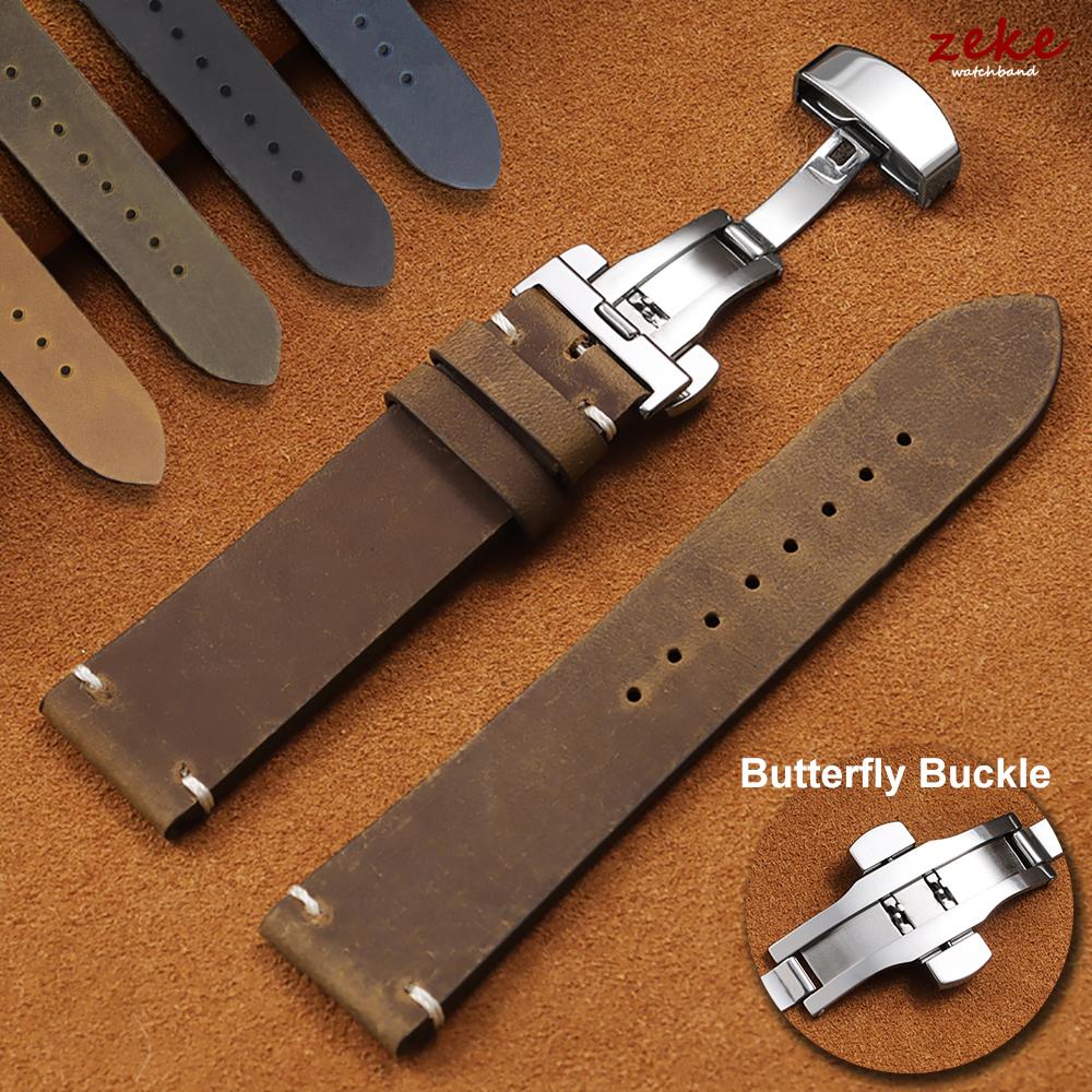 Vintage Brown Watch Band Butterfly Buckle Stitching Cowhide Strap for Omega 18mm 20mm 21mm 22mm 24mm Wrist Bracelet for Seiko