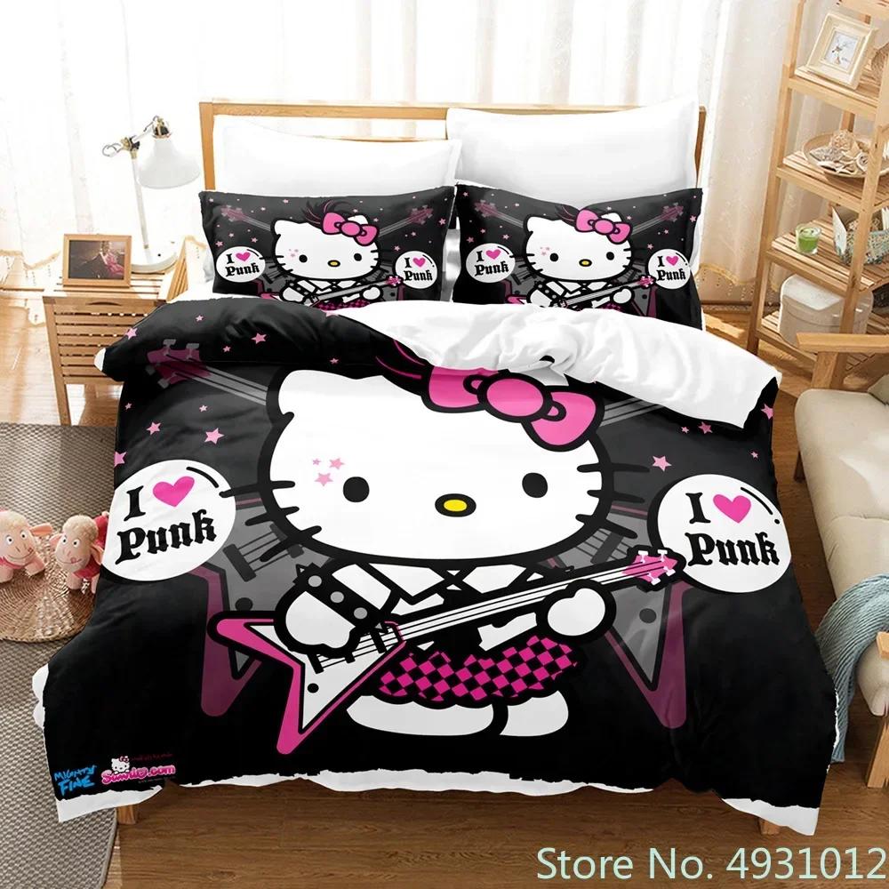 Carino set biancheria da letto Hello Kitty Angelo Federa Anime Giapponese Biancheria da letto Copripiumino Stampato 3D Copripiumino Regalo per Bambini Bambino