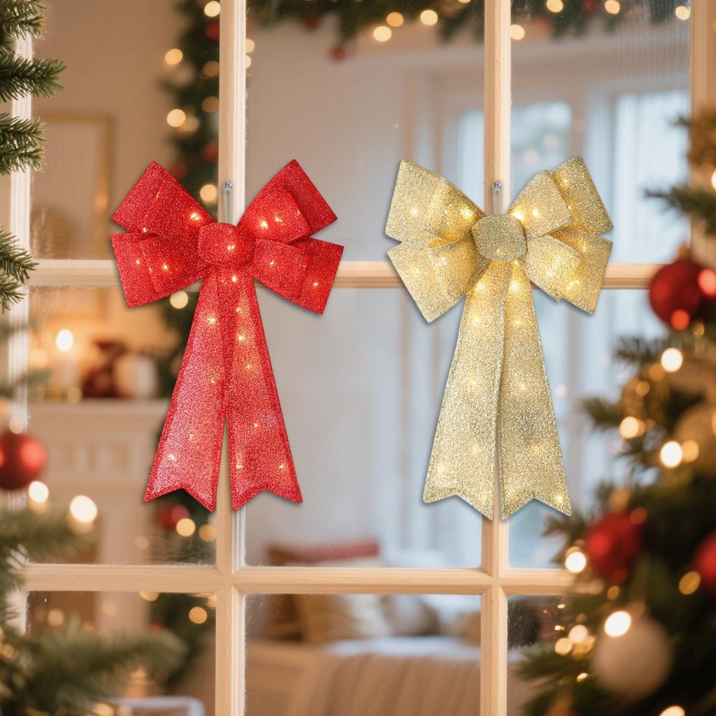 Christmas Glitter Bow Light Ornament Sparkly Design Holiday Festive Door Hanging Decor Unique Xmas Decor Party Ornament Gift