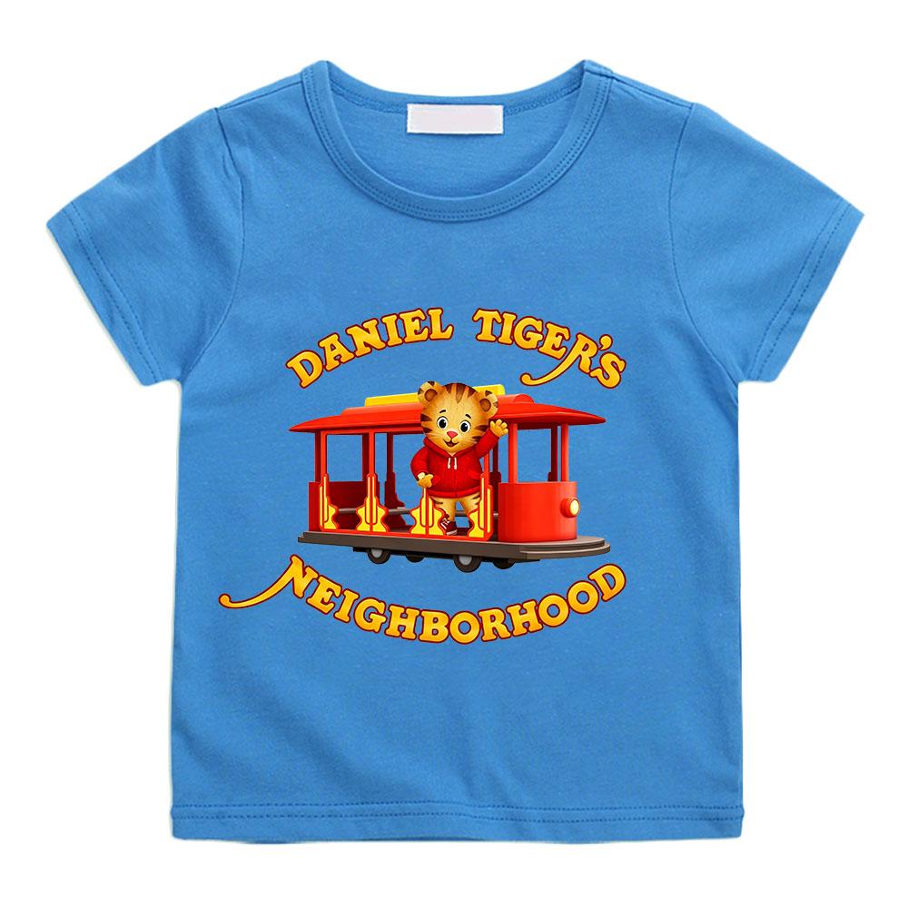 Cotton Children's T-shirts Daniel Tiger’s Neighborhood Cartoon Print Short Sleeve Retro Boys Cute Girls Tees Casual Tops Summer