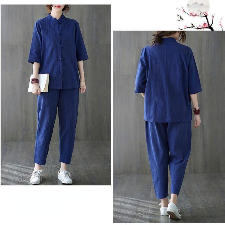 Summer Comfortable Women's Cotton-Linen Two Pieces Suit Sets Classic