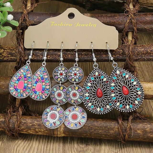 Bohemian Ethnic Retro Earring Set: 3-Piece Hanfu & Nepal Style for Women