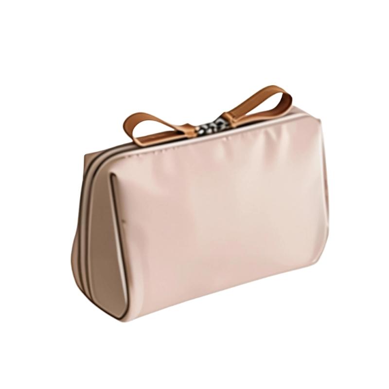 Travel Makeup Bag Smooth Nylon Cosmetic Case with Top Opening for Bathroom Counter Storage and Daily Personal Care Use