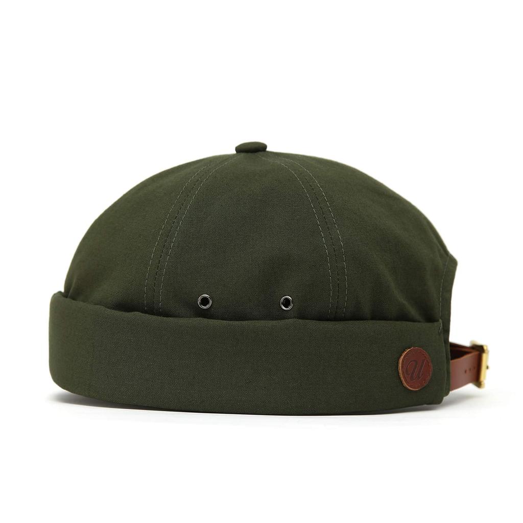UNDERCONTROL Brimless Sailor Fisherman Vintage Leon Skull Leather Strap Beanie Cap for Men and US Green Hat, Visorless, Women, Size Large, Color
