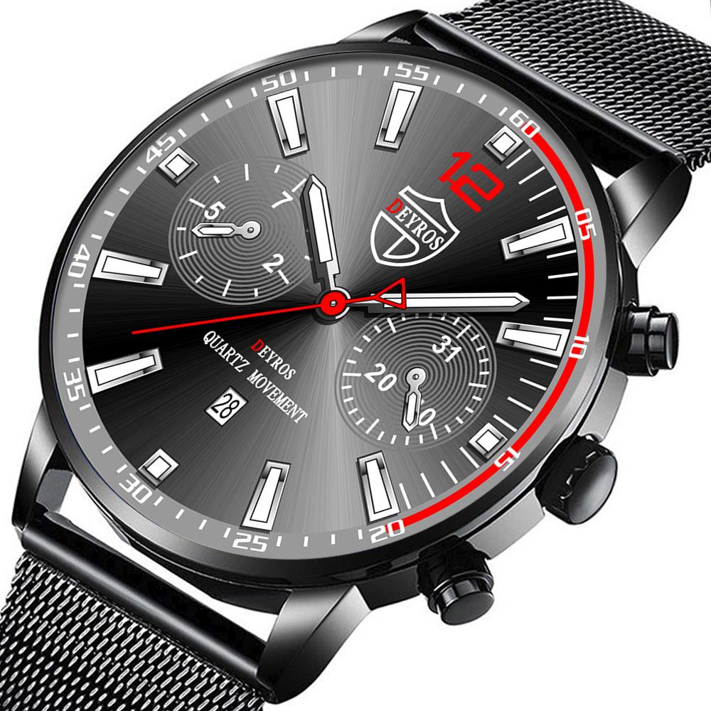 Stainless Steel Mesh Strap Watch Men'S Trend Fashion Calendar Luminous Quartz Watch