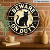 2D Flat 1pc, 8x8 In, Vintage Aluminum Metal Sign - Black Cat "BEWARE ON DUTY" Rustic Wall Decor for Farmhouse, Home, Garage, Bar, Garden & Coffee