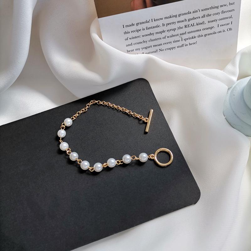 Japan and South Korea Simple Imitation Pearl Splicing Bracelet Asymmetrical Fashion Bracelet Internet Celebrity Ins Style Bracelet Women's Bracelet